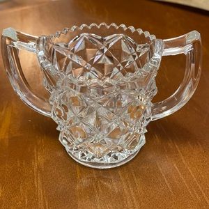 Glass Sugar Dish with Handles and Sawtooth Border